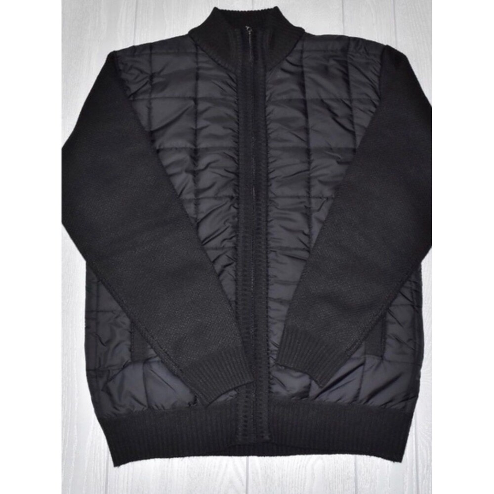 Men's Black Quilted & Knit Zip Jacket